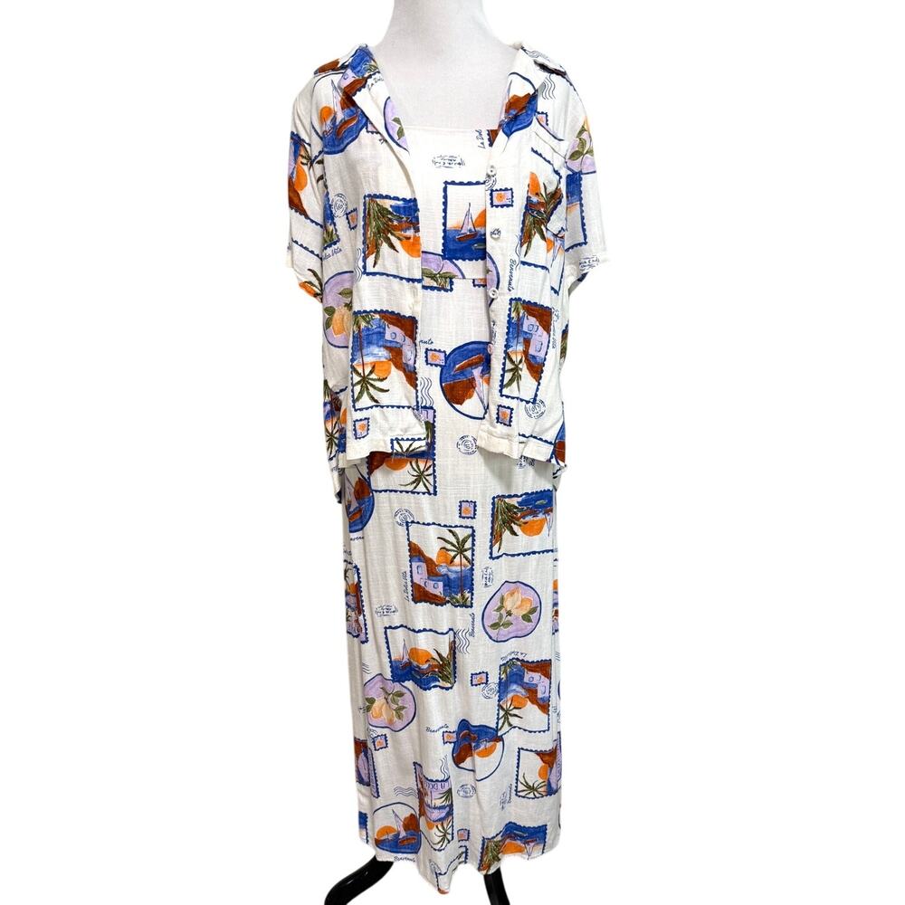 Paper Heart Linen Blend Dress Shirt Set XS La Dolce Vita Italy Euro Summer Beach